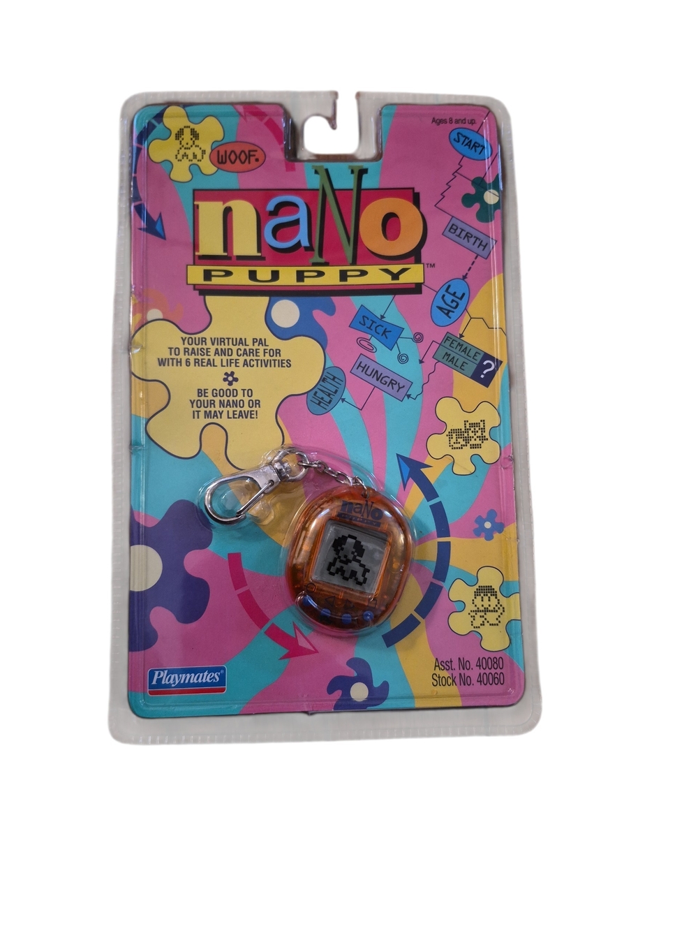 VINTAGE 1997 nano Puppy Virtual Pet Keychain - Orange NIB
